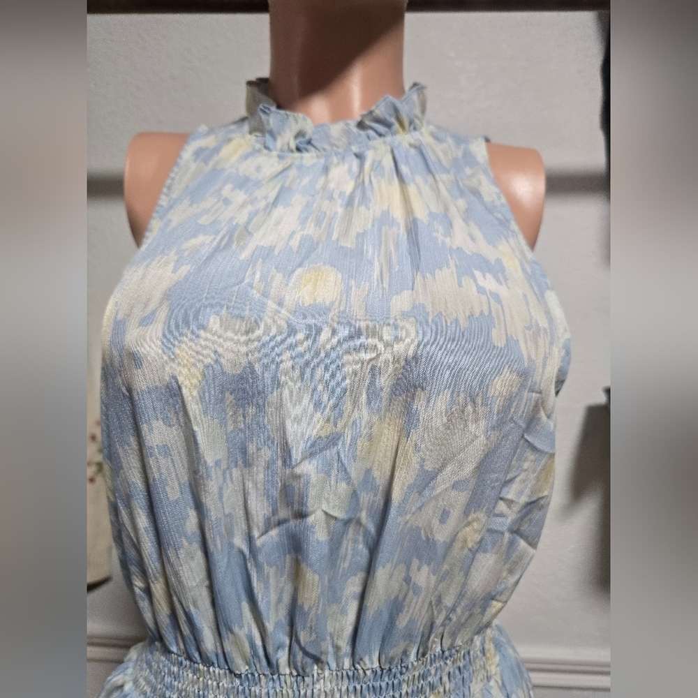 Pinch Sleeveless Blue and Yellow Midi Dress - Picture 2 of 8